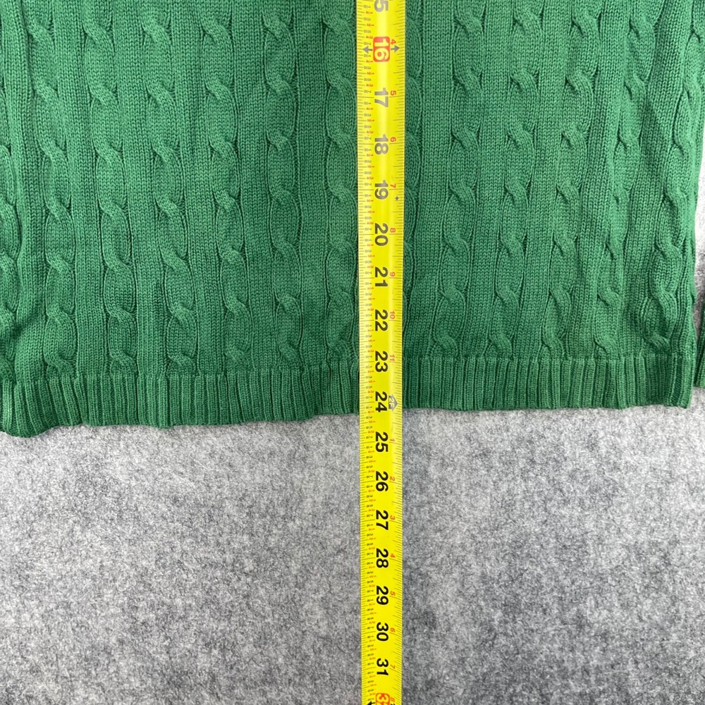 Lauren Ralph Lauren Sweater Extra Large Green Cable Knit Neck Gold Button LRL - Picture 8 of 16